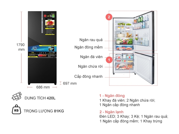 Tủ Lạnh Panasonic Inverter 420 Lít NR-BX471WGKV Chính Hãng, Giá Tốt