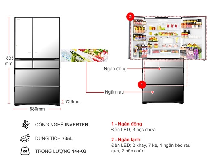 Tủ Lạnh Hitachi Inverter 735 Lít R-ZX740KV (X) Giá Tốt | Nguyễn Kim