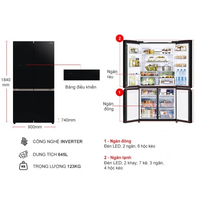 Tủ lạnh Hitachi Inverter 645 lít R-WB700VGV2 (GBK)