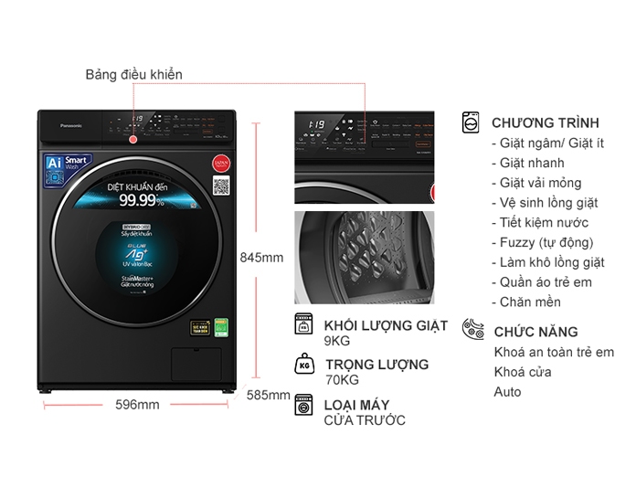 Máy giặt sấy Panasonic Inverter 9 kg NA-S96FR1BVT - TRUNG THẢO - 0969295299