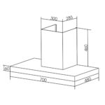 Bản vẽ kích thước Máy hút mùi BLUEGER B-T7070 70cm chữ T