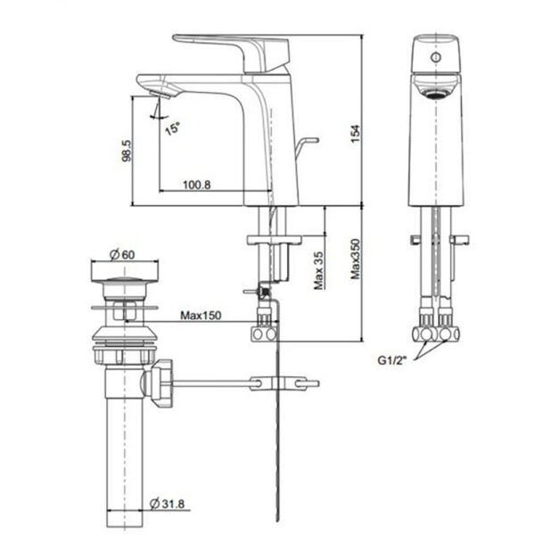 Bản vẽ kỹ thuật Vòi lavabo American Standard WF-1701CS nóng lạnh