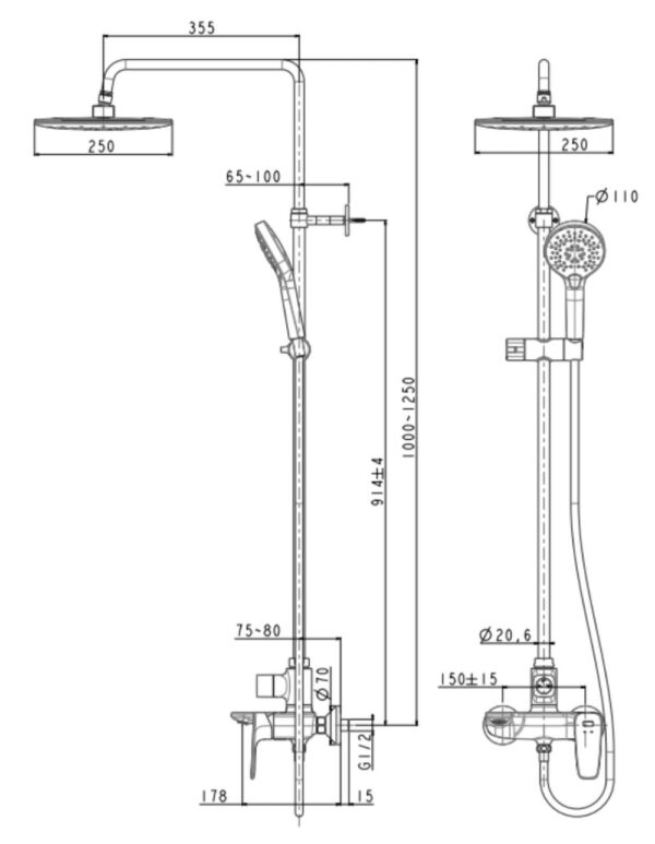 Bản vẽ kỹ thuật Vòi sen cây American Standard WF-1772HG dòng Signature