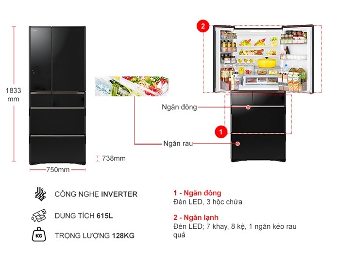 Tủ lạnh Hitachi 615 lít 6 cửa R-WX620KV(XK) | Công ty TNHH Điện Máy ECC Việt Nam