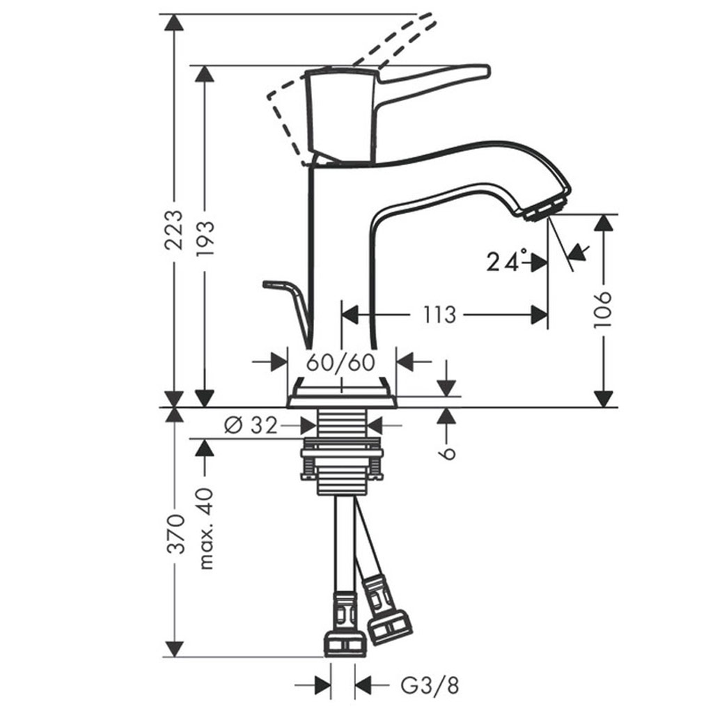 kich thuoc voi lavabo Hansgrohe Metropol Classic 589.54.616
