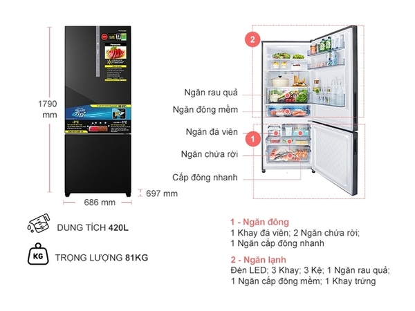 Tủ lạnh Panasonic NR-BX471XGKV 420L Inverter