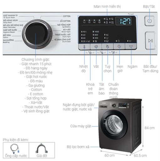 thong so ky thuat May Giat Samsung WW85T4040CXSV Inverter 8.5Kg