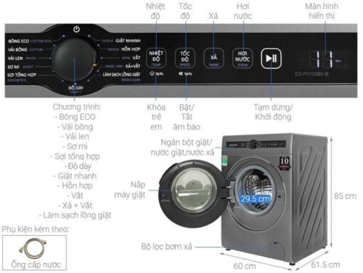 thong so ky thuat May Giat Sharp ES FH105BV B 10.5Kg Inverter