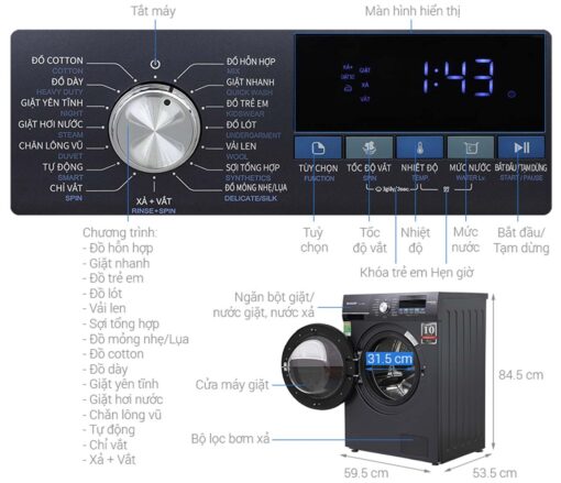 thong so ky thuat May Giat Sharp ES FM90CB DG 9Kg Inverter