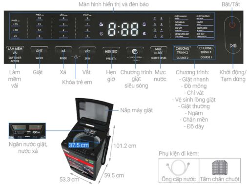 thong so ky thuat May Giat Toshiba AW DUM1100JV SG Inverter 10Kg