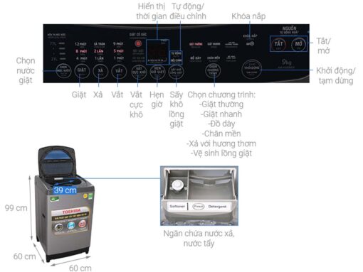 thong so ky thuat May Giat Toshiba AW H1000GV SB 9 Kg
