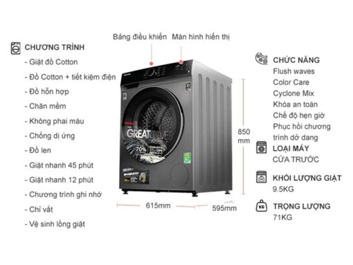 thong so ky thuat May Giat Toshiba TW BK105M4VSK Inverter 9.5 Kg