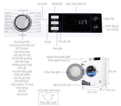 thong so ky thuat May Giat Toshiba TW BK105S2VWS Inverter 95Kg