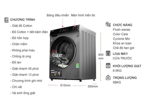 thong so ky thuat May Giat Toshiba TW BK95M4VSK Inverter 8.5Kg