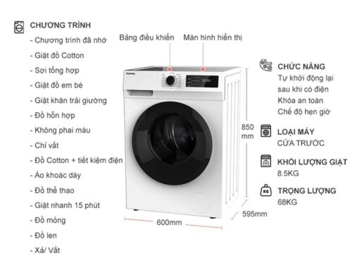 thong so ky thuat May Giat Toshiba TW BK95S2VWK Inverter 8.5Kg