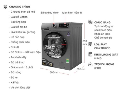 thong so ky thuat May Giat Toshiba TW BK95S3VSK Inverter 8.5Kg