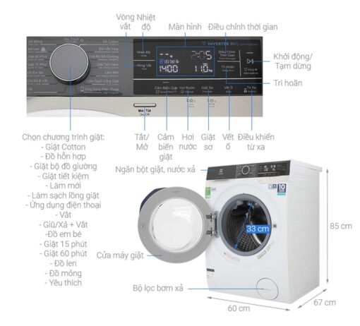 thong so ky thuat May giat Electrolux EWF1142BEWA 11Kg long ngang inverter