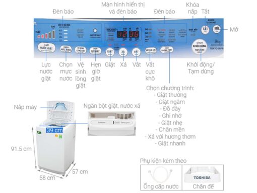 thong so ky thuat May giat Toshiba AW DC1005CV Inverter 9 kg