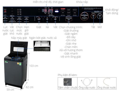 thong so ky thuat May giat Toshiba AW DUJ1400GV KK Inverter 13 kg