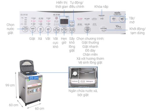 thong so ky thuat May giat Toshiba AW H1100GV SM 10 kg