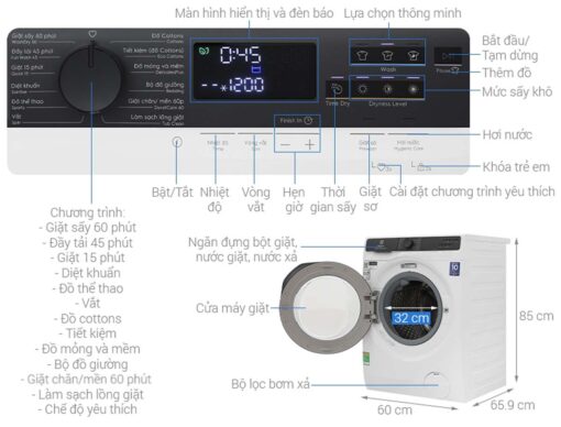 thong so ky thuat May giat say Electrolux EWW1123P5WC UltimateCare giat 11Kg say 7Kg long ngang inverter