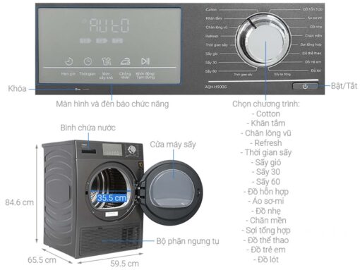 thong so ky thuat May say quan ao Aqua AQH H900G.PS 9 Kg