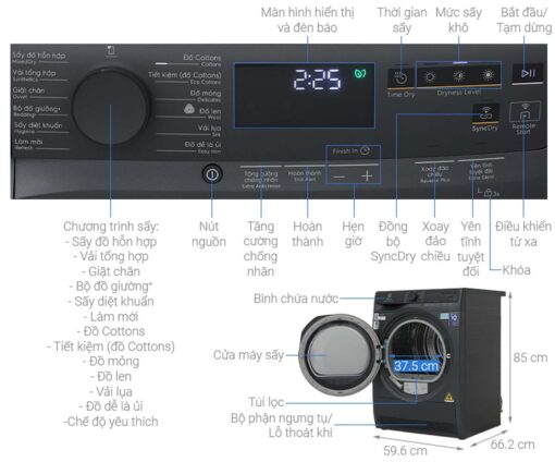 thong so ky thuat May say quan ao Electrolux EDH903R7SC UltimateCare 9Kg