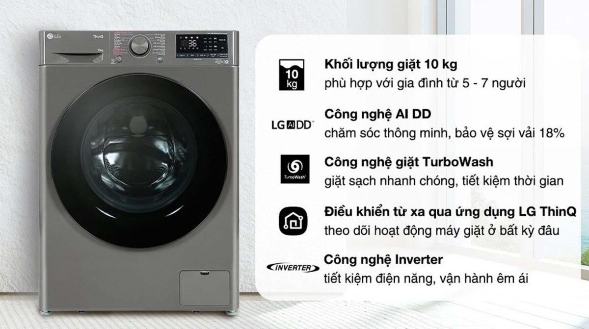 Máy giặt LG FV1410S4M1 10kg inverter - Ảnh 2