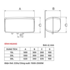 ban ve kich thuoc Binh nong lanh PICENZA N20EU 20L ngang