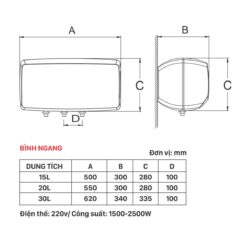 ban ve kich thuoc Binh nong lanh PICENZA N20EW PLUS 20L ngang