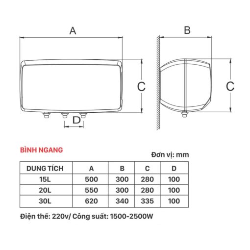 ban ve kich thuoc Binh nong lanh PICENZA N20EW PLUS 20L ngang