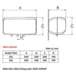 ban ve kich thuoc Binh nong lanh PICENZA N30EZ 30L ngang