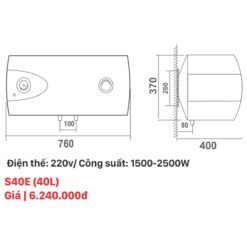 ban ve kich thuoc Binh nong lanh PICENZA S40E 40L ngang 1