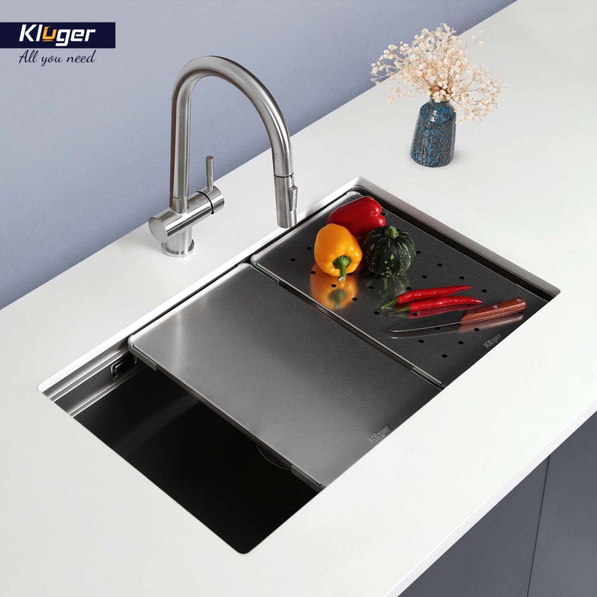 Chậu rửa bát inox KLUGER KG7644FS Plus dòng K600 1 hố - Ảnh 6