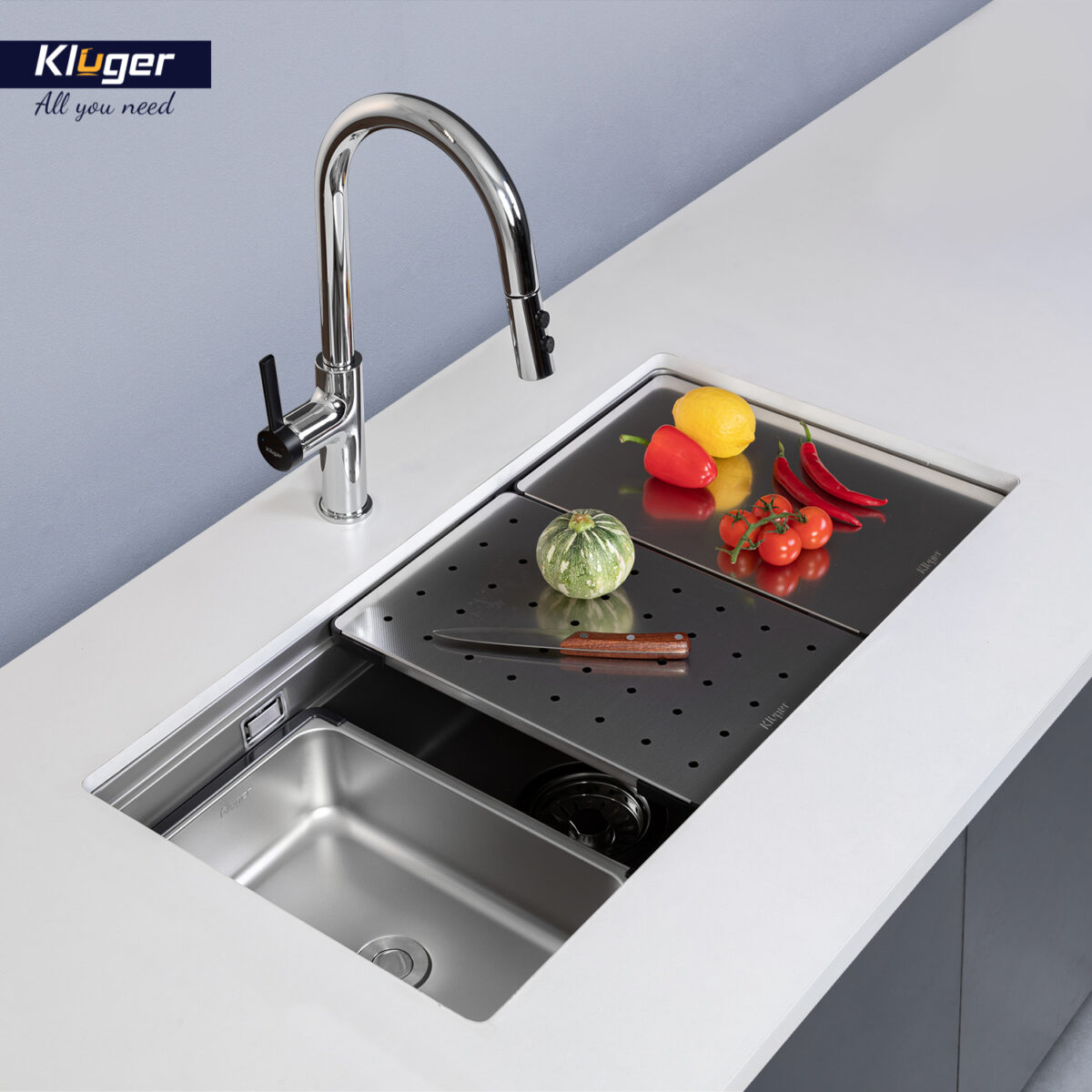 Chậu rửa bát inox KLUGER KG8644FS Plus dòng K600 1 hố - Ảnh 3