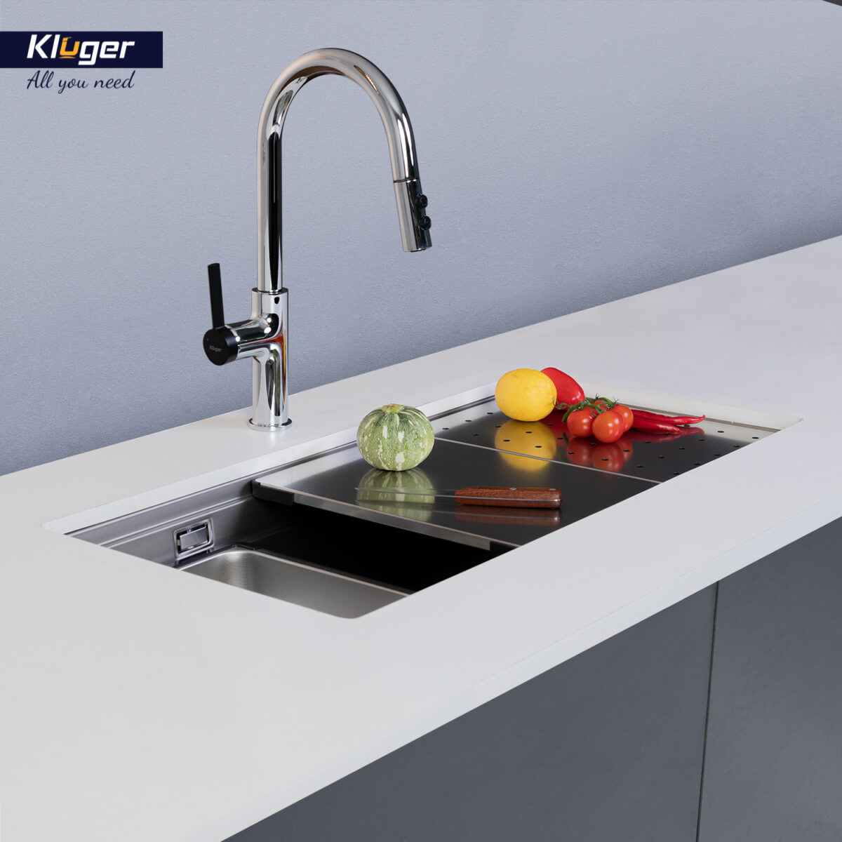 Chậu rửa bát inox KLUGER KG8644FS Plus dòng K600 1 hố - Ảnh 4