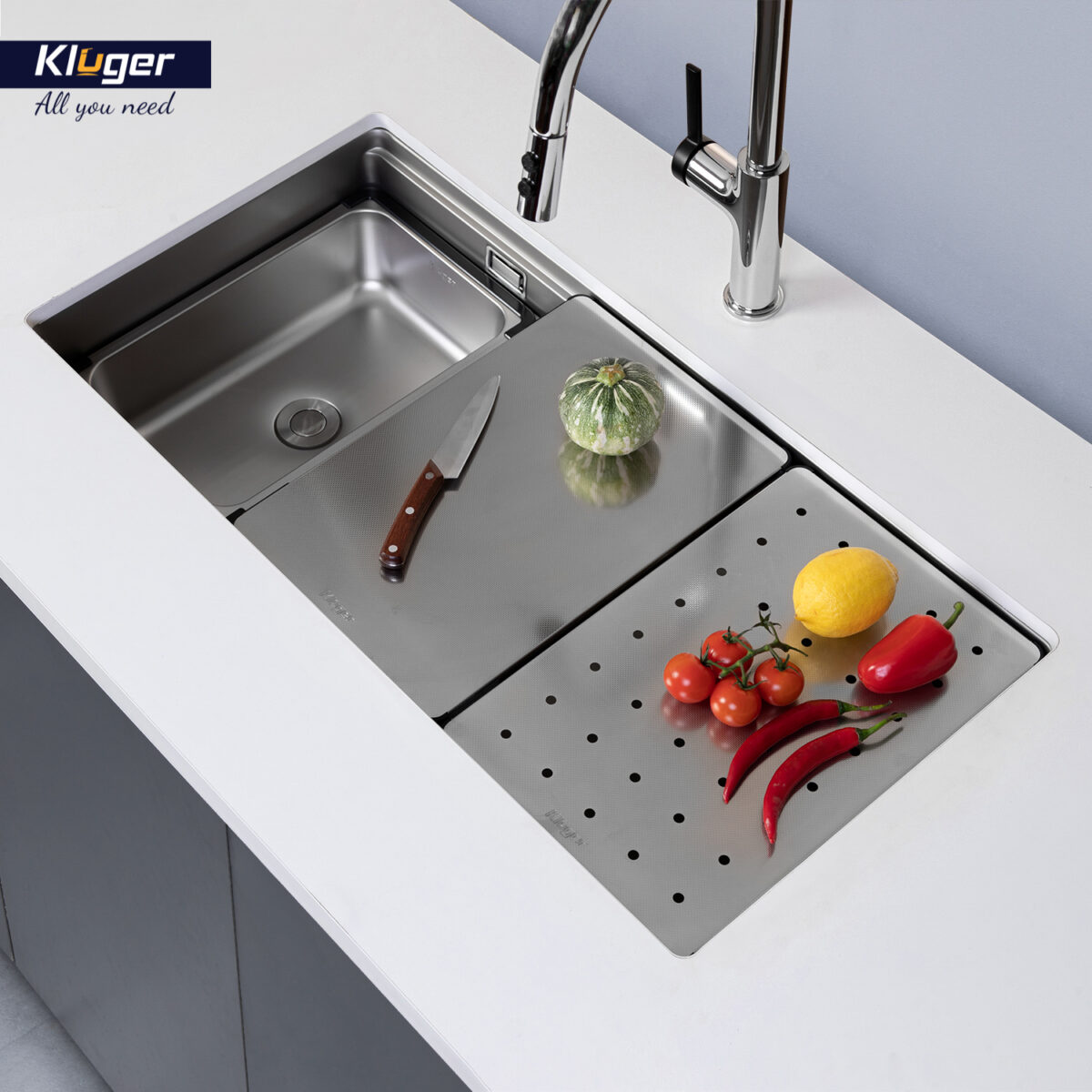 Chậu rửa bát inox KLUGER KG8644FS Plus dòng K600 1 hố - Ảnh 6