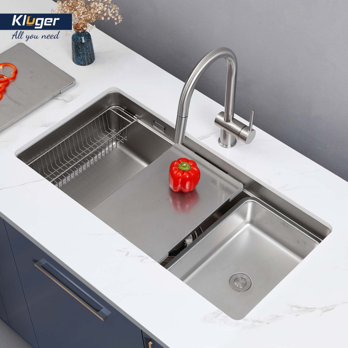 Chậu rửa bát inox KLUGER KU8844FS Plus dòng MOD 1 hố - Ảnh 3