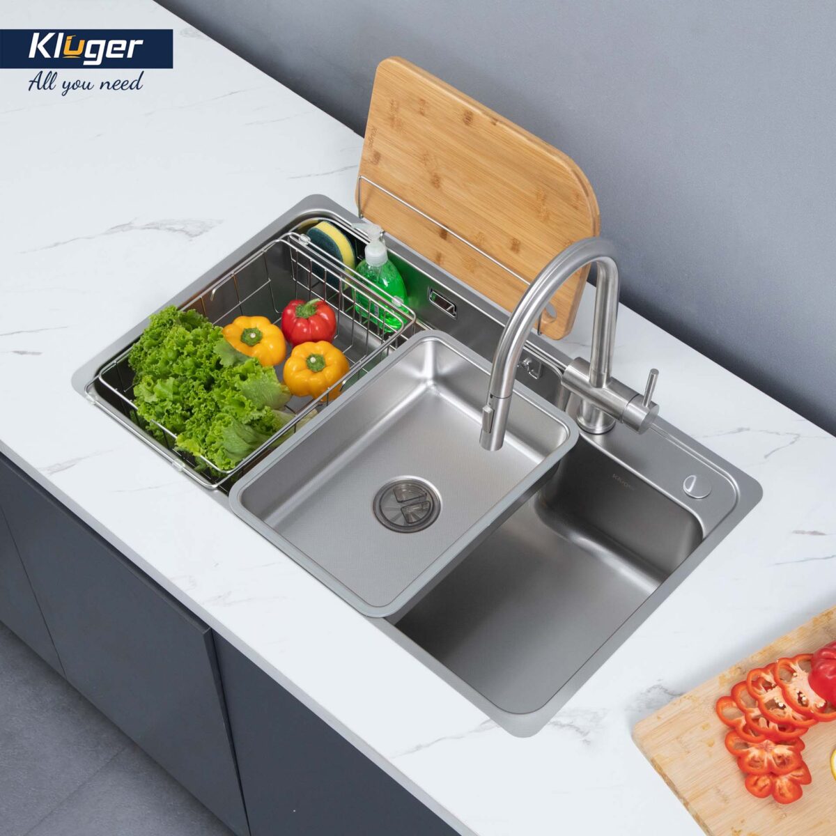 Chậu rửa bát inox KLUGER KH8048FS Plus dòng HARU 1 hố - Ảnh 3