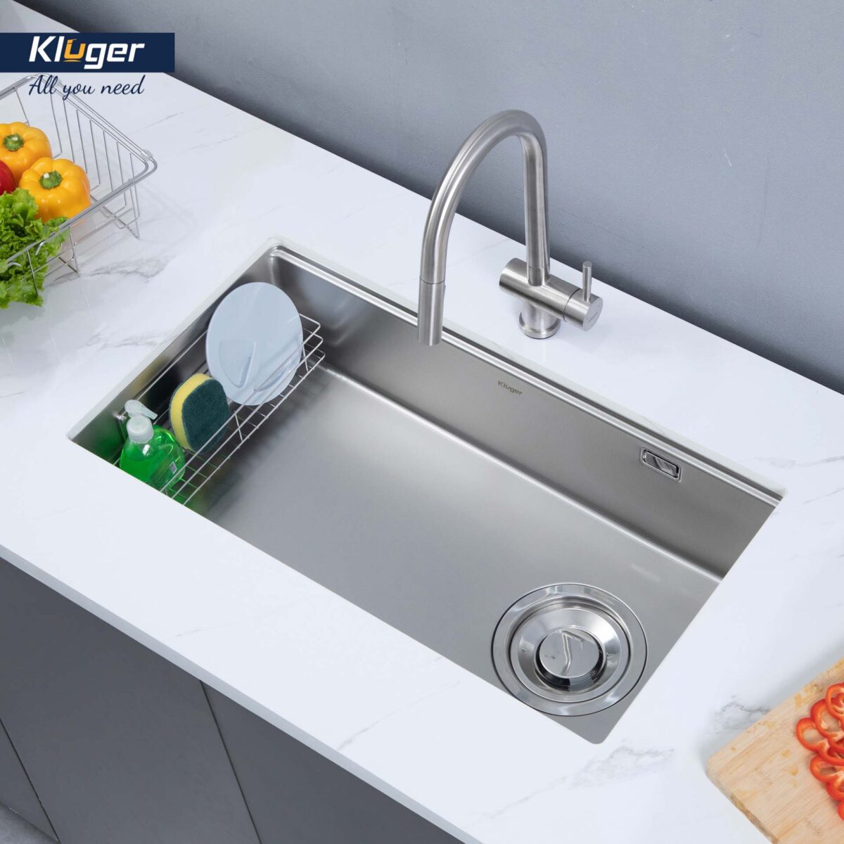 Chậu rửa bát inox KLUGER KY7545FS Basic dòng TOYA 1 hố - Ảnh 3