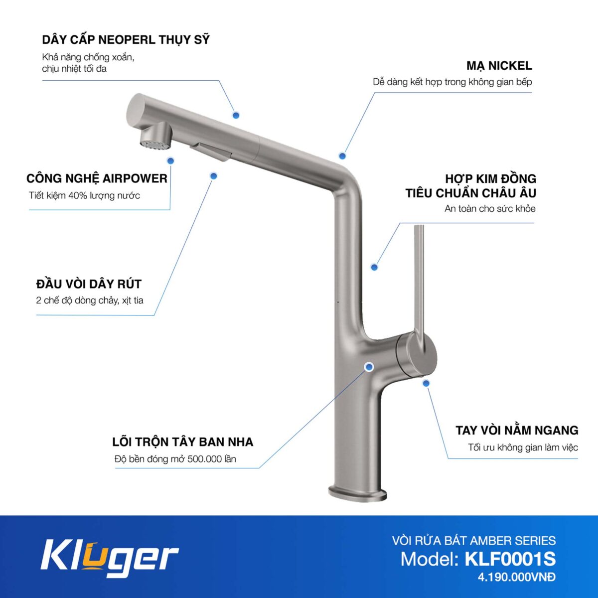 Vòi rửa bát KLUGER KLF0001S - Ảnh 2