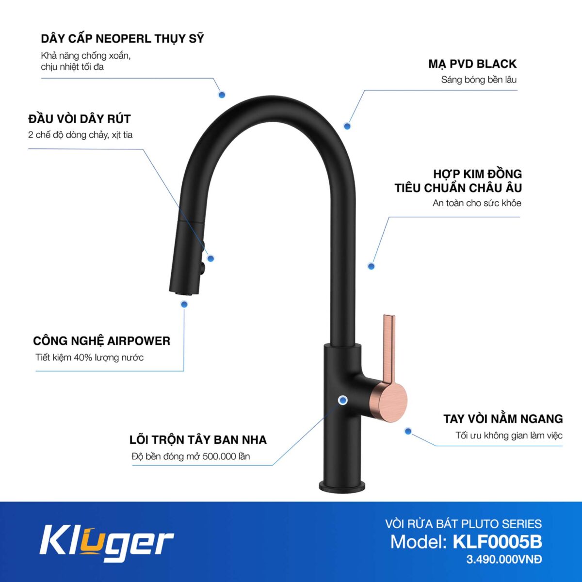 Vòi rửa bát KLUGER KLF0005B - Ảnh 3
