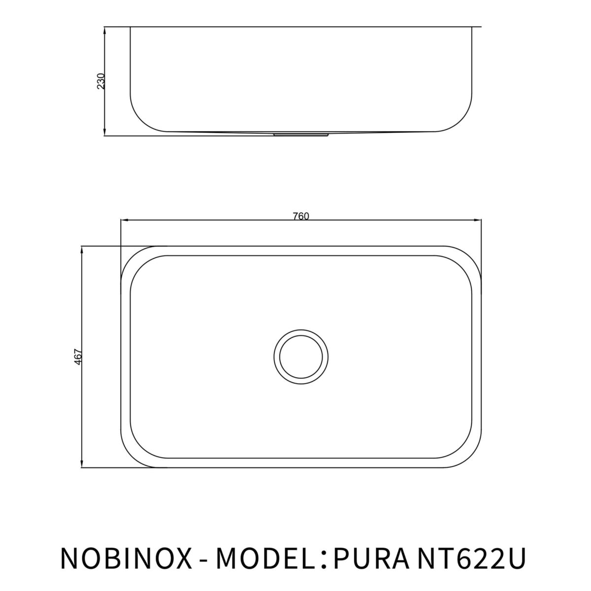Chậu rửa bát inox NOBINOX PURA NT622U 1 hố - Ảnh 2