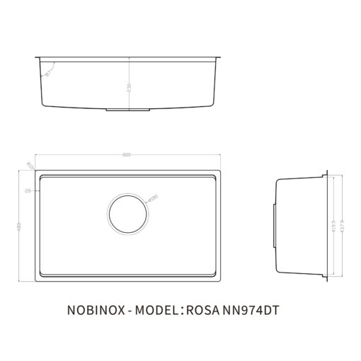 ban ve kich thuoc Chau rua bat inox NOBINOX ROSA NN974DT