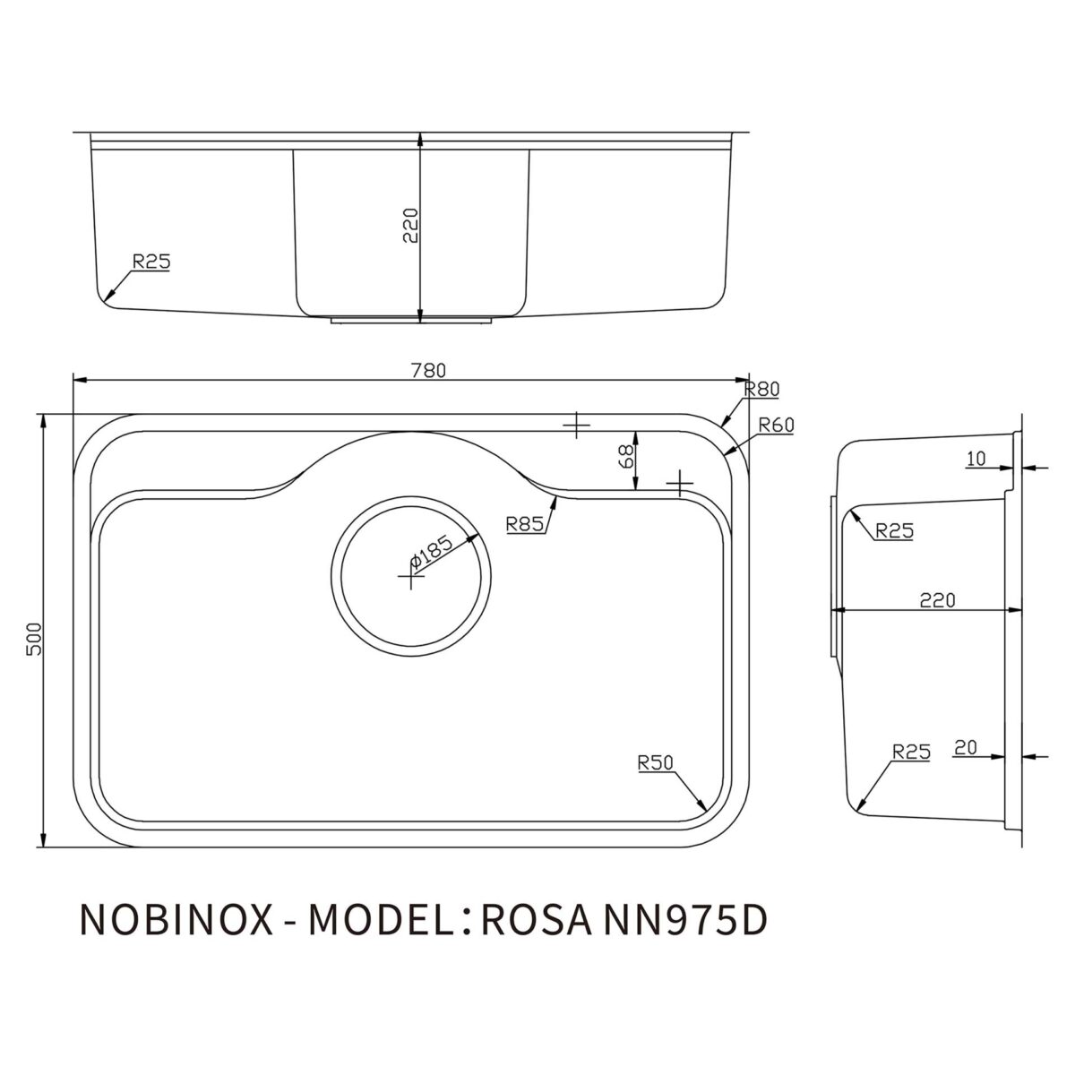 Chậu rửa bát inox NOBINOX ROSA NN975D 1 hố - Ảnh 2
