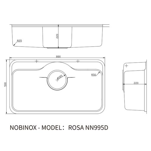 ban ve kich thuoc Chau rua bat inox NOBINOX ROSA NN995D