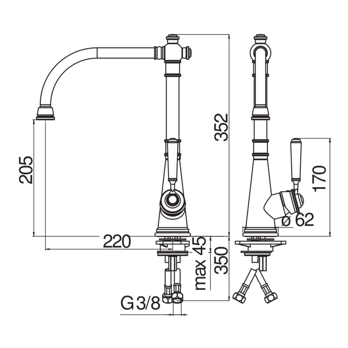 Vòi rửa bát NOBINOX CHARLIE NB254 CH75513CR - Ảnh 2