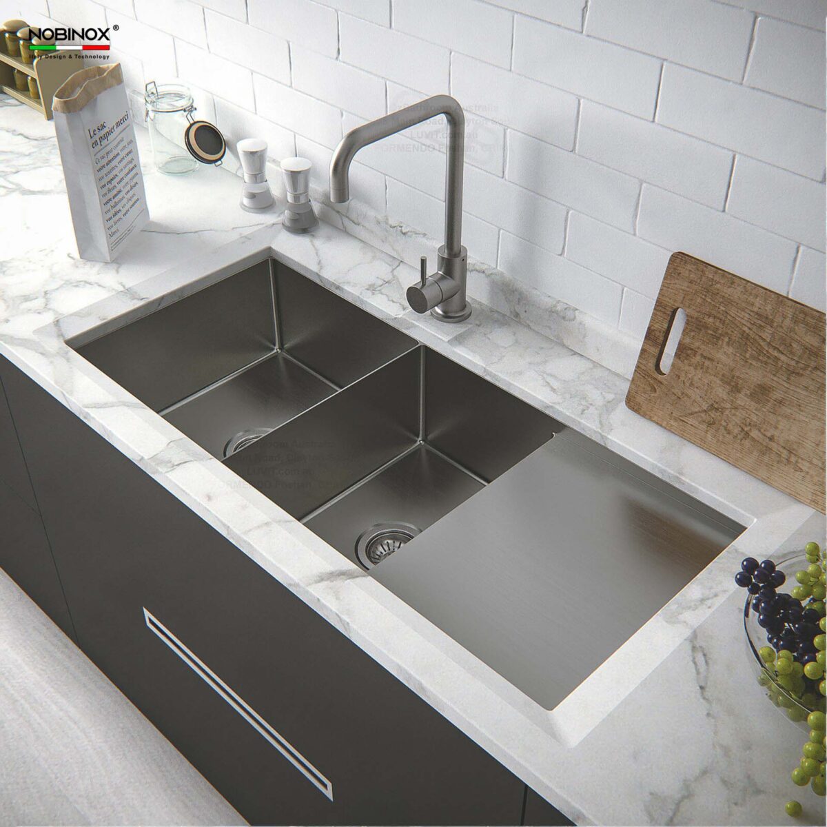 Chậu rửa bát inox NOBINOX LIKEN NL748 2 hố - Ảnh 4