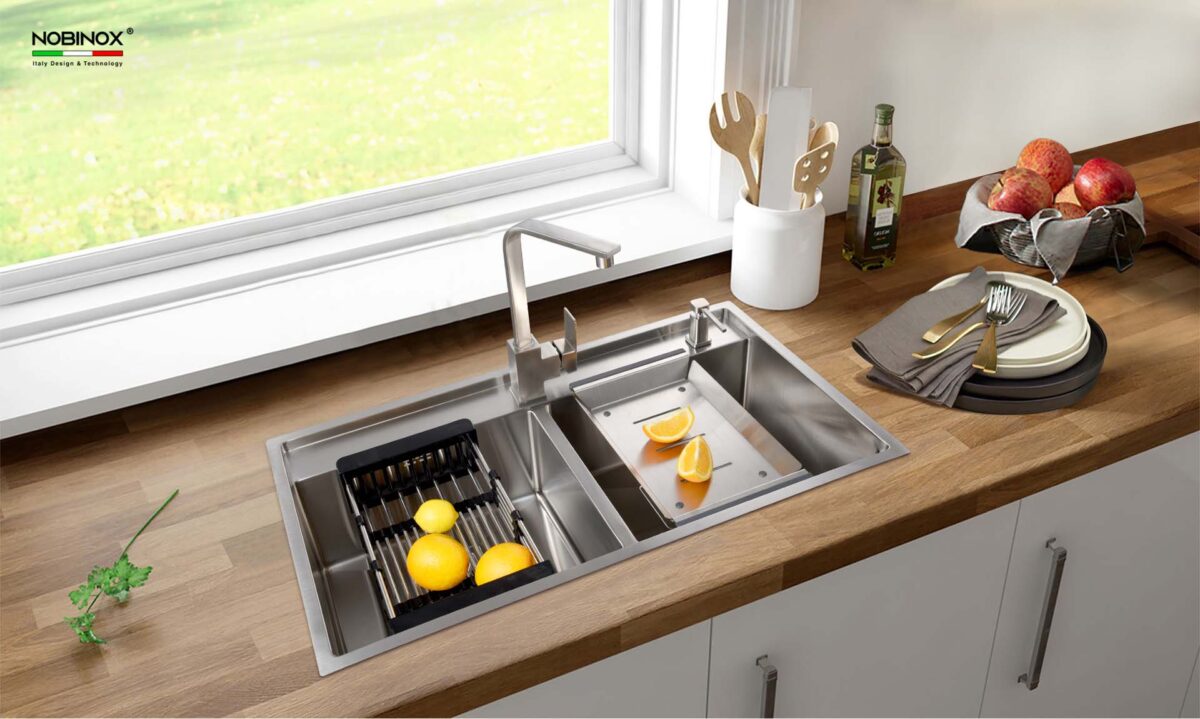 Chậu rửa bát inox NOBINOX LUMIA NJ508D 2 hố - Ảnh 5