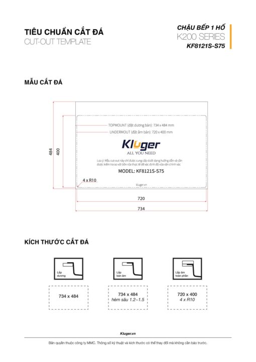 kich thuoc cat da Chau rua bat KLUGER KF8121S dong K200